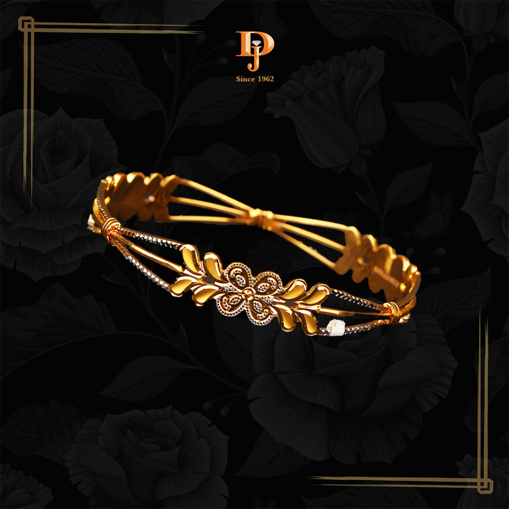 Gold Bangles with Rhodium Detailing Dhanraj Jain Jewellers