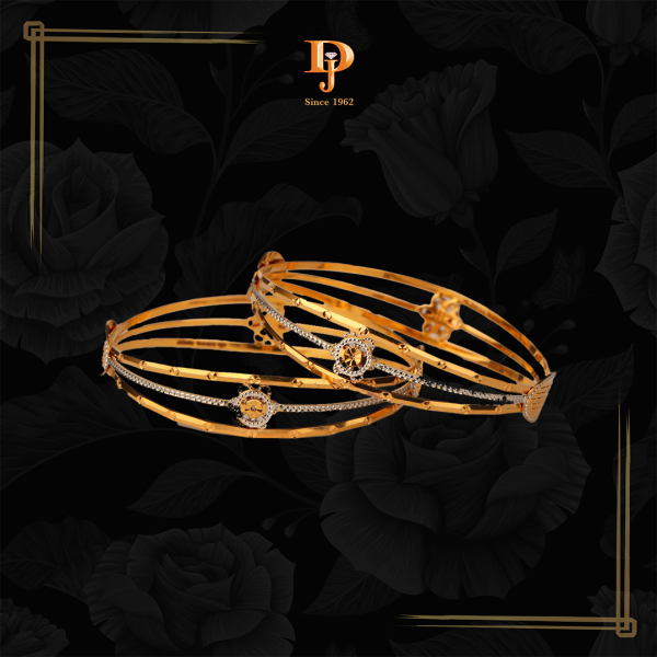 Gold Bangles with Rhodium Detailing