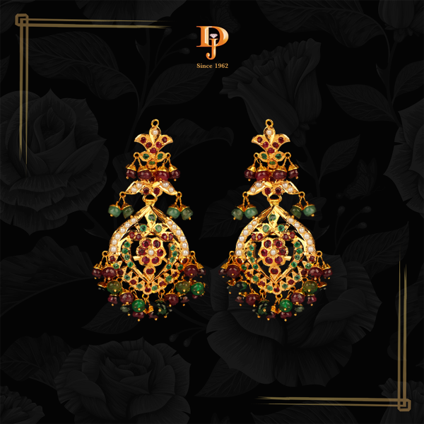 Gold Earrings with Diamond and Stone Detailing