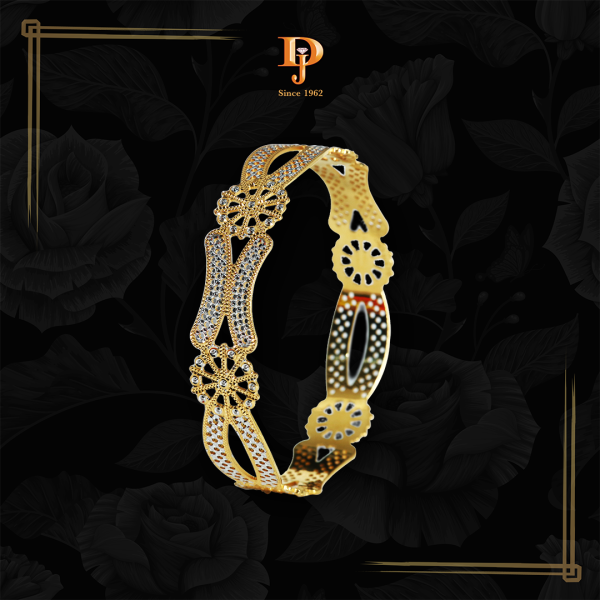 Gold Bangles with Rhodium Detailing