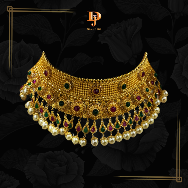 Gold Choker with Gemstone Detailing and Hangings