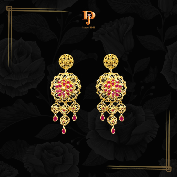 Gold Kuwaiti Earrings with Stone Detailing