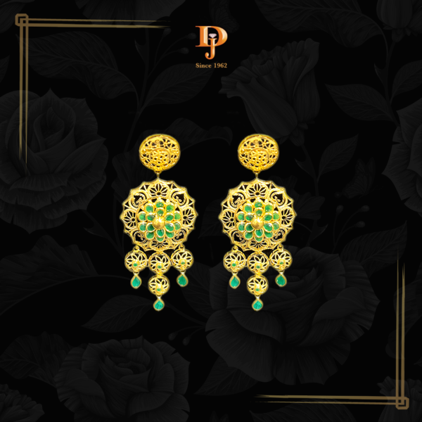 Gold Kuwaiti Earrings with Stone Detailing